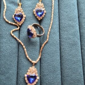 Blue and Gold Heart Necklace Set